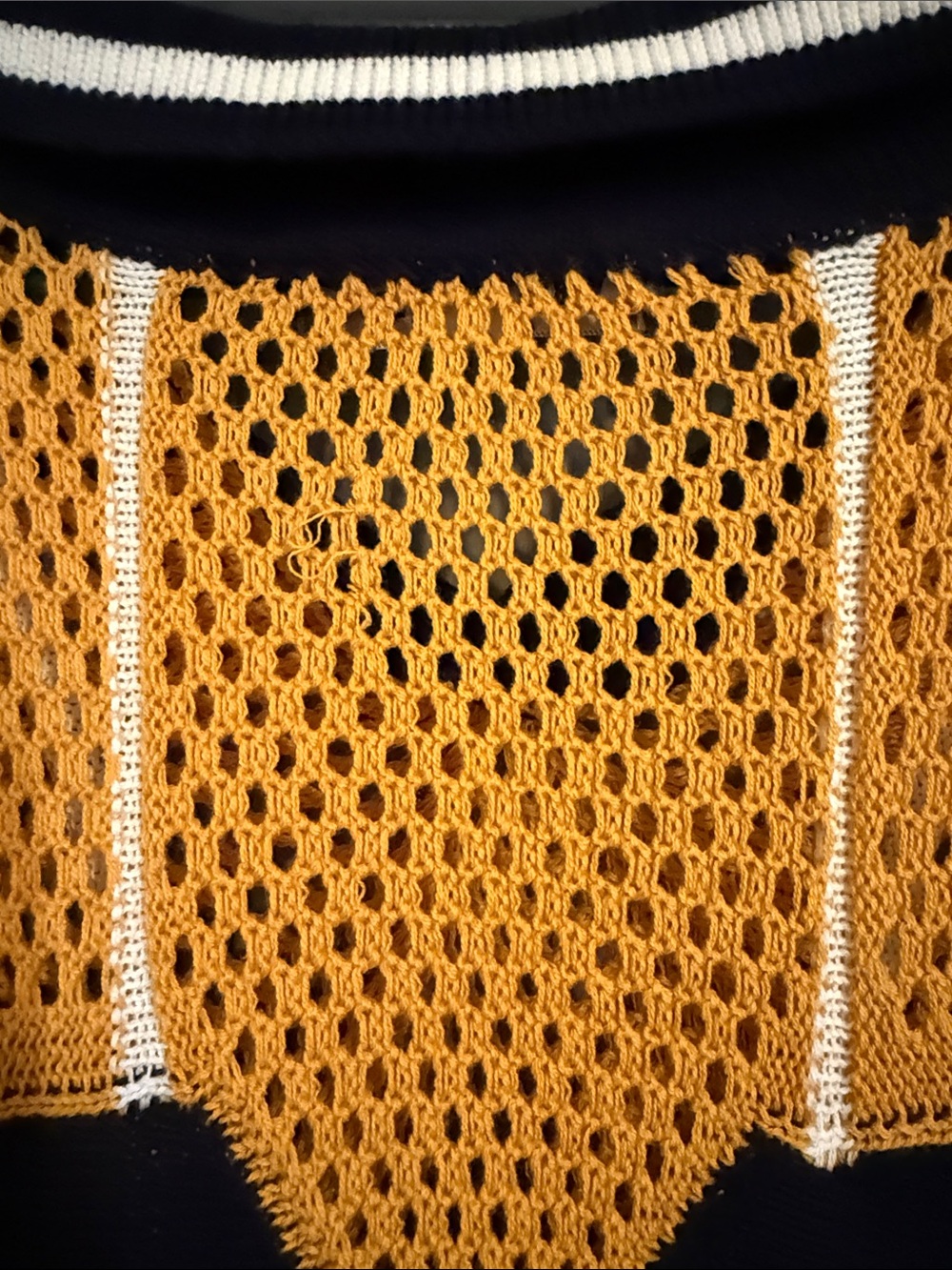 Urban Outfitters Yellow Mesh Polo with Navy Trim - Picture 4 of 4